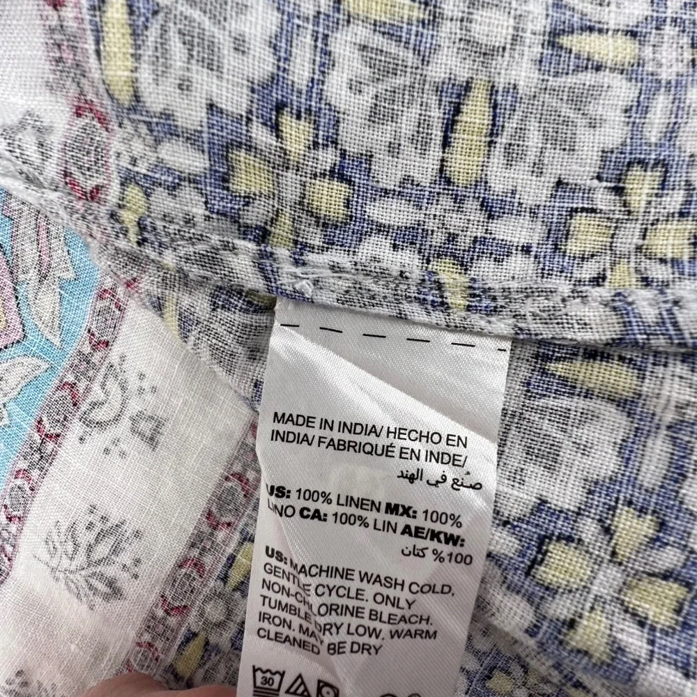Chicos 100% Linen Paisley Patchwork Open Front Cardigan‎ Blue Size 1 US 8/10